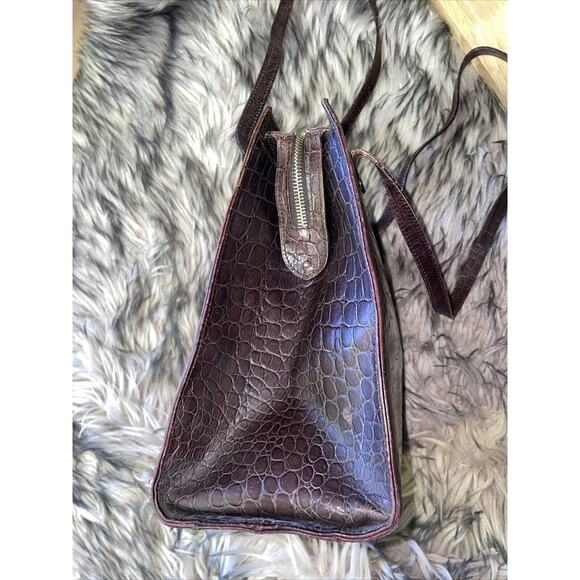 Salvatore Ferragamo Croc Embossed Gancini Shoulder bag Purse Mahogany - Picture 3 of 9